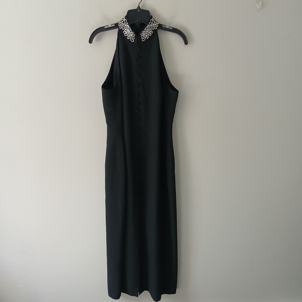 Liz Claiborne‎ Women's Size 12 Vintage Black Embroidered Button-Down Maxi Dress